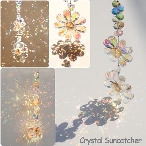 Crystal Flower Suncatcher Hanging Ornament, Rainbow Maker Window Sun Catcher Indoor Outdoor Patio Garden Decor (Crystal AB) - Image 6