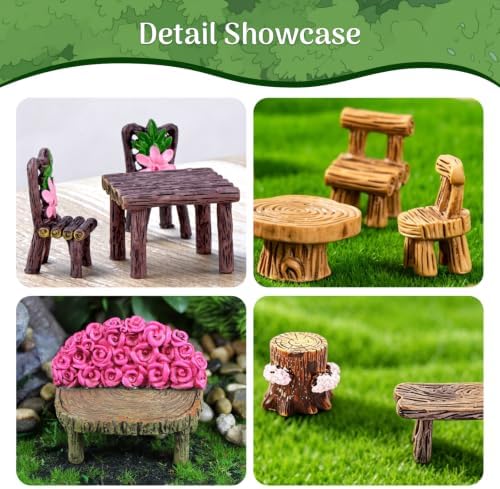 Mini Fairy Garden Accessories Furniture Outdoor Table Bench & Chairs Set - Image 5