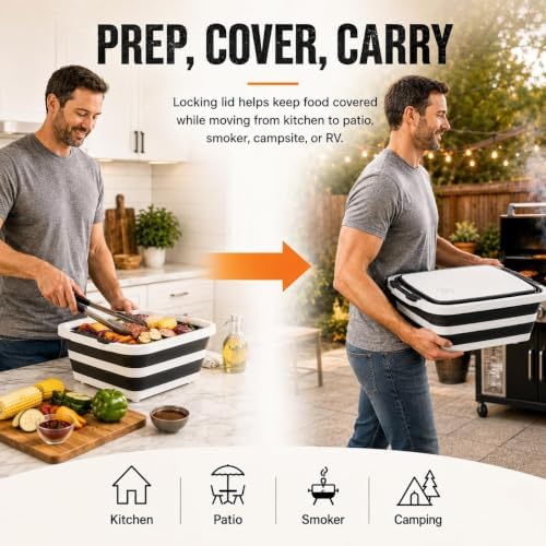 BBQ Prep Tub, 30L Black XX-Large Collapsible Sink for Marinade - Image 3