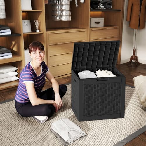 PatioZen 37 Gallon Deck Box,Waterproof Resin Outdoor Storage Boxes, Outside Storage Lockable Container for Garden Tools,Indooor Cushions,Accessories (Black) - Image 2