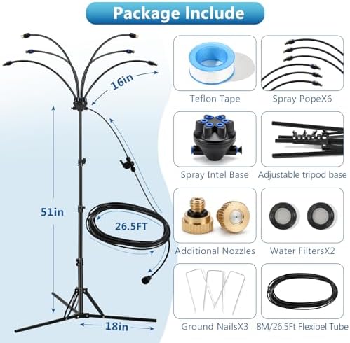 6-Nozzle Adjustable Standing Misters for Outside Patio - Stand Misting System for Cooling Outdoor Areas, Easy to Install & Maintain, Custom Coverage, Durable for Backyard Use. - Image 3