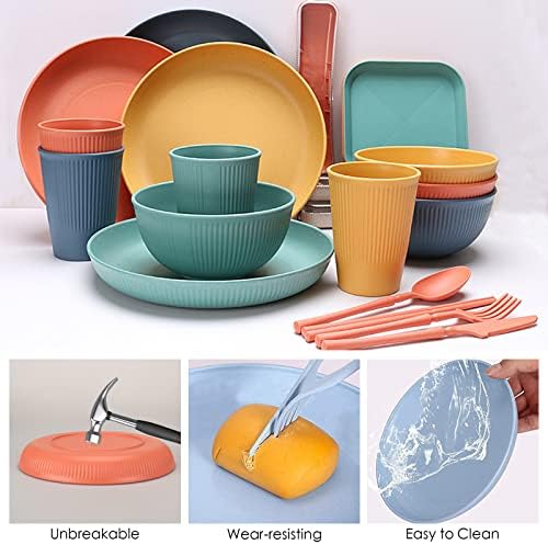 48 Pcs Dinnerware Sets, Unbreakable Plates and Bowls Sets, Reusable Dinnerware Sets for 4 People, Travel Camping Picnic Home Party Cutlery Set, Dishwasher Microwave Safe Dishes - Image 6