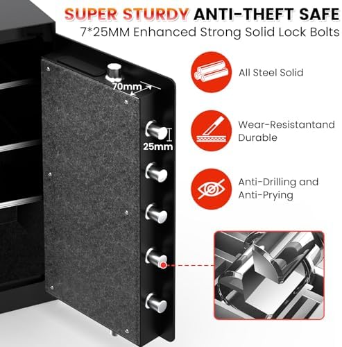 [ °] Fireproof Safe - 7.5 Cu Ft Large Safe for Home |   Heavy Duty Safes, Fire Proof Safes, Security Safe Box with Digital Keypads for Home Office, Cash, Files,Keypad - Image 5