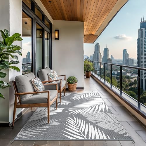 GENIMO Outdoor Rug, Waterproof Plastic Rugs for Patio, 6'x9' Grey White - Image 4