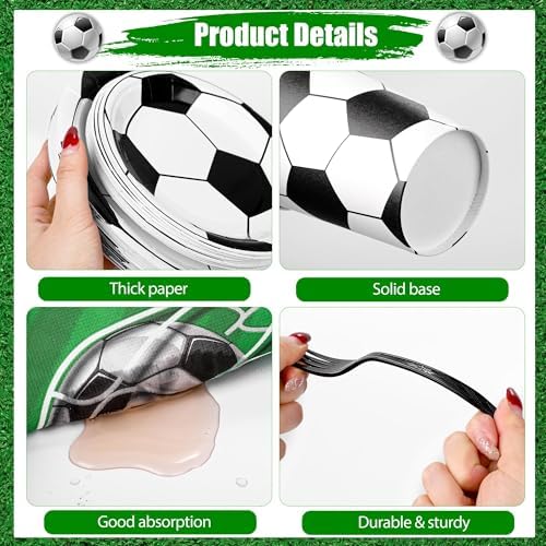 Kochorie 144 Pieces Soccer Party Supplies, Sports Tableware Sets Including Disposable Paper Plates Napkins Cups Forks Serves 24 for Soccer Games Birthday Football Party Decorations - Image 3