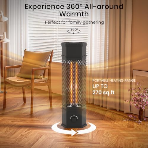 Electric Patio Heater Outdoor Indoor Use, 360°All-round Heating, 1500W Infrared Tower Heater, Tip-Over & Overheat Protection, Portable Space Heater for Large Room, Backyard, Home - Image 5