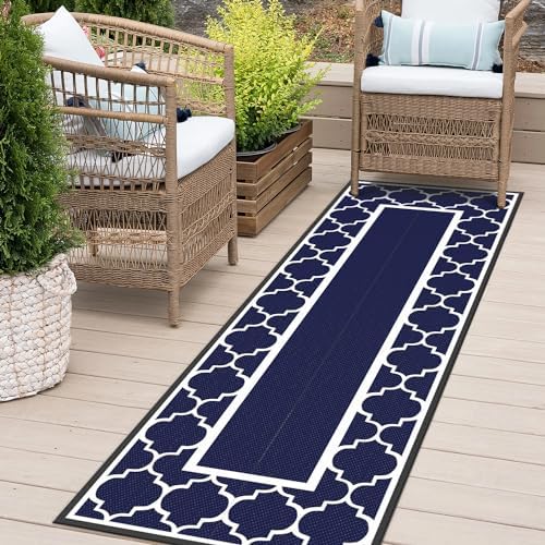GENIMO Outdoor Rug, Waterproof Plastic Runner Rugs, 2.5'x8' Blue White - Image 2
