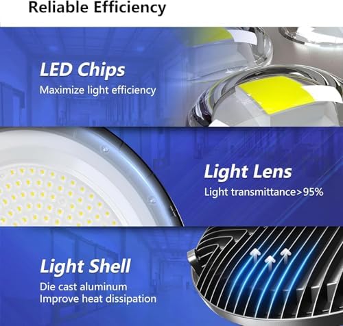 Led High Bay Lights 200W - 28000lm 5000K Super Bright Waterproof Led Shop Lights with Plug 5' Cable and Hook Ring, Garage Light for Factory Gym Warehouse Workshop（4 Pack） - Image 3