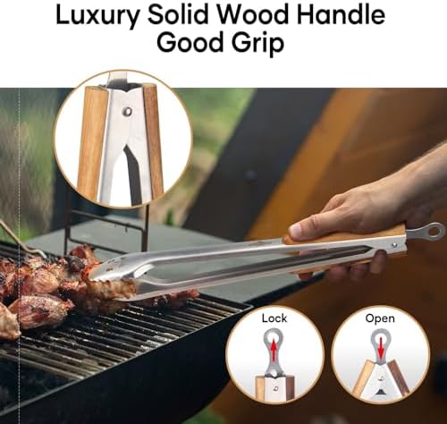 XUDAKAIXIN 24-Inch Very Long Stainless Steel BBQ Tongs with Extended Luxurious Acacia Handle – Durable and Easy-to-Clean Grilling Tool for Cooking, Kitchen Use, and Outdoor Barbecues - Image 3