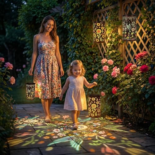 2 Pack Colorful Solar Lanterns Outdoor Waterproof, Garden Decor Gifts for Women Mom Grandma - LED Sunflower and Hummingbird Solar Powered Lights Metal Hanging Lantern for Outside Garden Patio Yard - Image 4