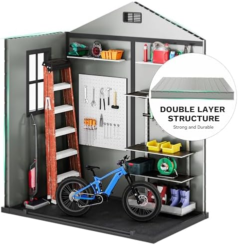 DWVO 6x4 FT Resin Storage Shed with Reinforced Floor, Outdoor Storage Shed with Lockable Door, Window and Vents, Waterproof Plastic Tool Storage for Garden, Backyard, Patio, Lawn(Blue-Gray+Black) - Image 6