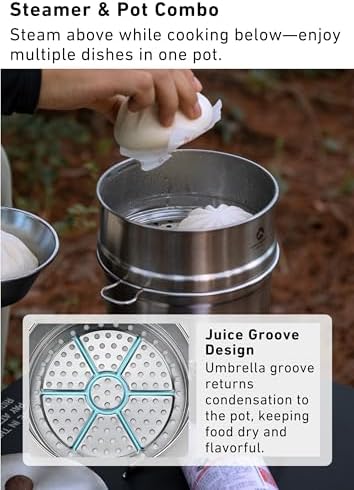 CAMPINGMOON 2L Camping Pot Steamer Set 304 Stainless Steel S371-C1 - Image 4