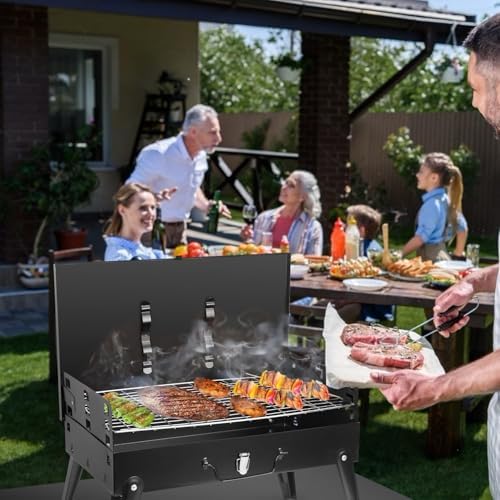 KOCASO Portable Charcoal Grill, Foldable BBQ Suitcase Grill Shelf for Outdoor Camping Picnics Garden Grilling – 16.7x10x17.7 in - Image 3