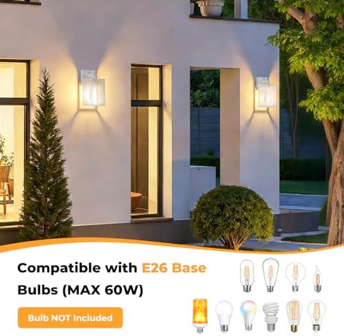 FOLKSMATE 2 Pack Dusk to Dawn Outdoor Wall Light Fixtures, Exterior Porch Light, Waterproof Wall Sconces Lanterns, Sensor Lighting Wall Mount for House Doorway Garage, White - Image 3