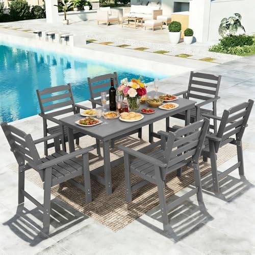 FUNBERRY Outdoor Dining Set, HDPE 7 Piece Dining Table Set with Chairs by FUNBERRY