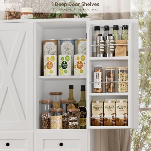 HOSTACK 67"H Farmhouse Kitchen Pantry Storage Cabinet with 3 Drawers, White - Image 5