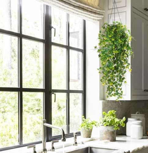RECUTMS 3Pcs Artificial Plant Fake Hanging Ivy Faux Ivy with Yellow Leaf - Image 5