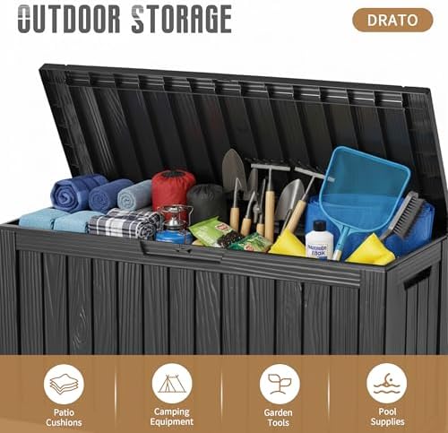 DRATO 100 Gallon Waterproof Deck Box Outdoor Storage Box with Wheels Black - Image 5