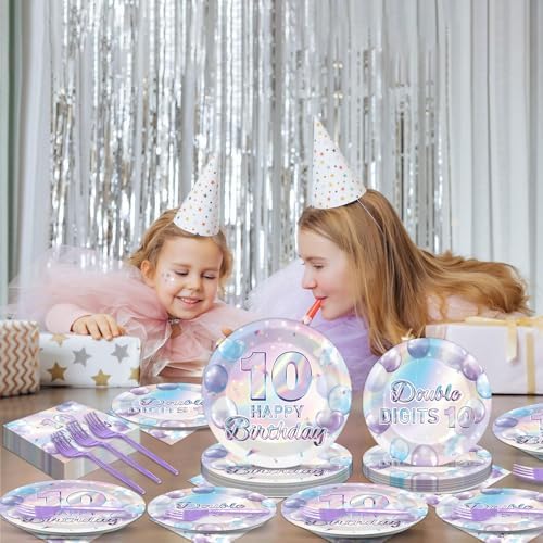 96PCS 10th Birthday Supplies Paper Plates Napkins Forks Set - Image 6