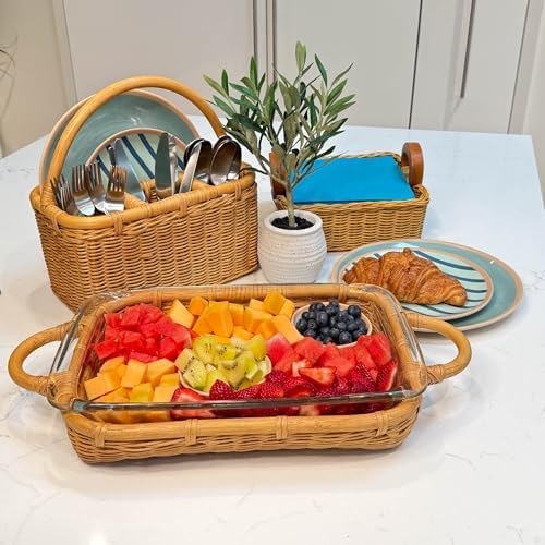 The Basket Lady Wicker Utensil Caddy, 4-sections, Sandstone - Image 6