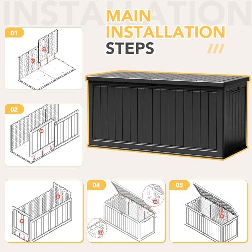 270 Gallon HDPE Deck Box Outdoor Indoor Waterproof Storage Box for Patio Furniture, Pool Accessories, Garden Tools, and Cushion Storage, Black - Image 7