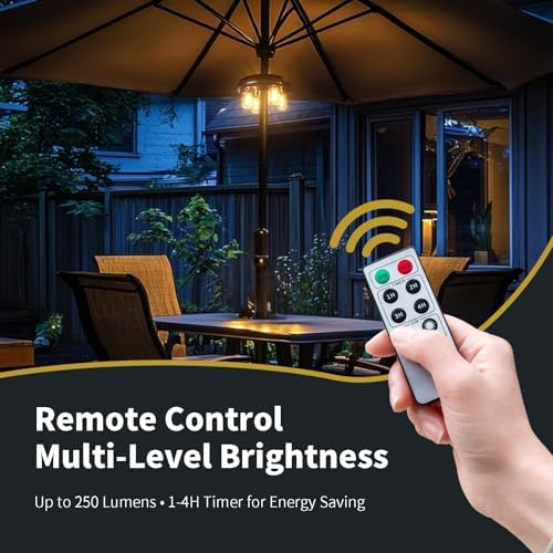 Patio Umbrella Light with Remote Control, Rechargeable Cordless LED Edison Bulbs Pole Light with 10 Brightness Levels for Garden, Patio, Backyard, Camping or BBQ - Brown (1 Pack) - Image 4