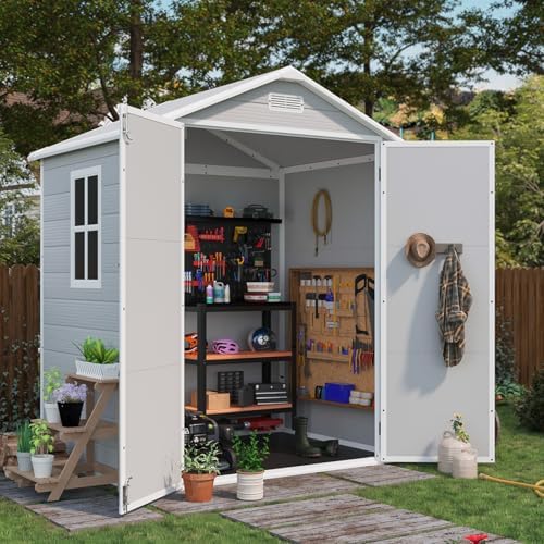 Patiowell 6x4 FT Resin Outdoor Storage Shed with Floor, Light Gray by Patiowell