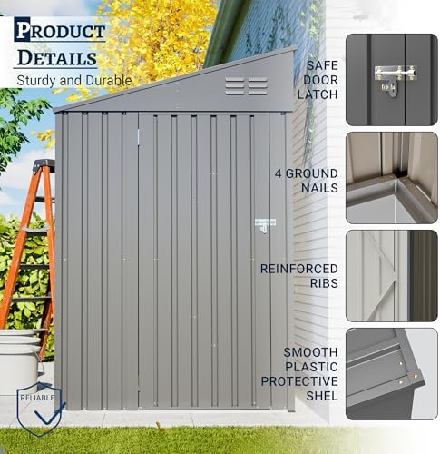 YOPTO 4x7 FT Outdoor Storage Shed Lean to Shed,Metal Shed W/Lockable Door & Air Vent,All Weather Waterproof Garden Tool House W/Reversible Installation,for Backyard,Patio,Lawn,Dark Gray - Image 6