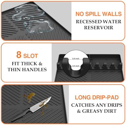 Silicone Griddle Tools Mat for Blackstone, Griddle Accessories Side Shelf Mat Grill Pad for Outdoor Grill Kitchen Counter Spatula Silicone Mat with Drip Pad (Black (2Packs)) - Image 5