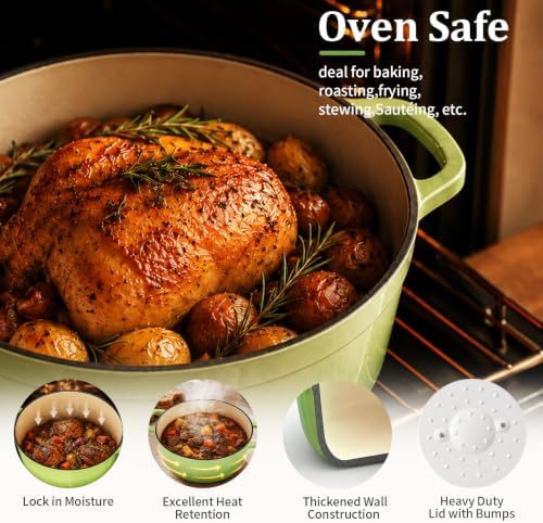 Winado 5 Qt Enameled Cast Iron Dutch Oven Pot with Lid, Green Ombre - Image 2