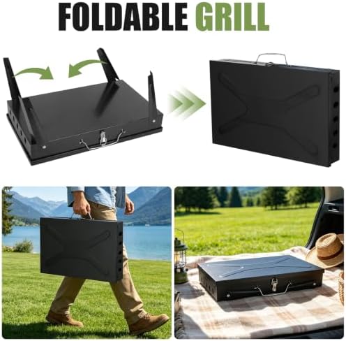 Portable Charcoal Grill, Small Foldable BBQ Suitcase Grill with Storage Shelf, Barbecue Grill for Outdoor Camping Picnics Garden Backyard Patio Parties, 16.7"×10"×17.7" - Image 5