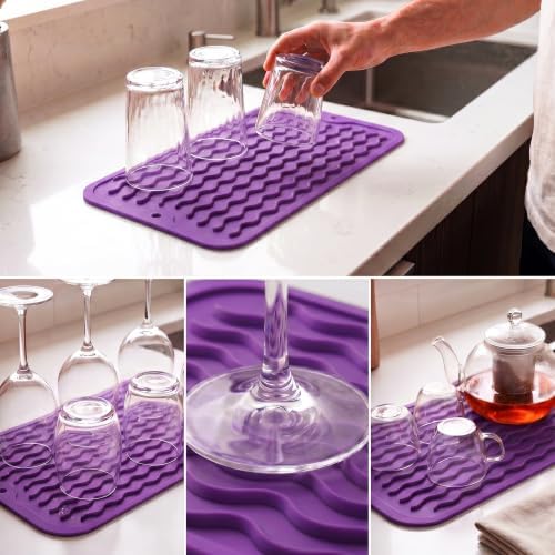 MicoYang Silicone Dish Drying Mat for Multiple Usage,Easy clean,Eco-friendly,Heat-resistant Silicone Mat for Kitchen Counter or Sink,Refrigerator or Drawer Liner Purple S 12 inches x 6 inches - Image 4