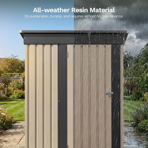 Devoko 5x3 FT Outdoor Storage Shed with Floor Frame, Brown - Image 3