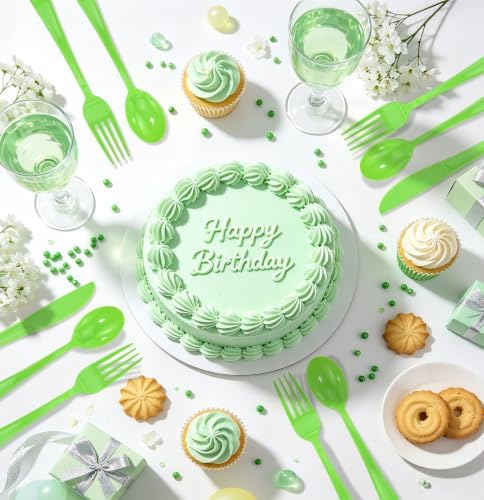 HEIPINIUYE 75 Pack Lime Green Plastic Cutlery Heavy Duty Green Plastic Knives Forks and Spoons Disposable Silverware Set for 25 Guest Camping Birthday Baby Shower Wedding Party Utensils Set - Image 6