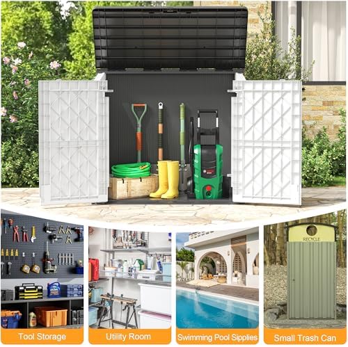 LHBcraft Outdoor Storage Cabinet 36 Cu Ft with Lockable Doors, Portable Horizontal Resin Storage Shed - Easy to Assemble, Waterproof Small Storage Shed with Floor - Image 6