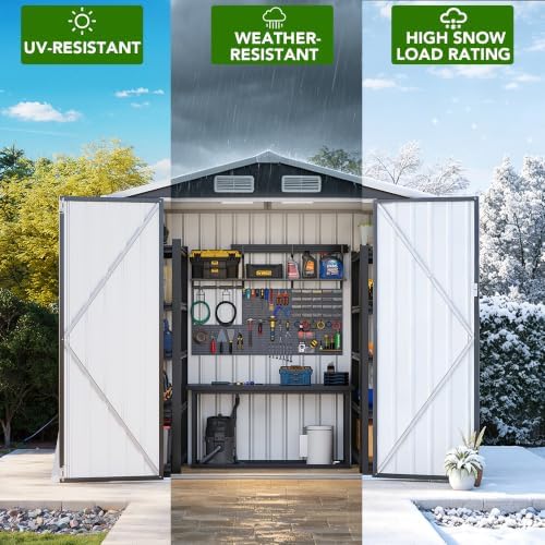 MXV 6x4 FT Outdoor Metal Storage Shed, Lockable Galvanized Steel Tool House with Sloped Roof, Waterproof Shed for Backyard, Garden, Patio, Black - Image 4