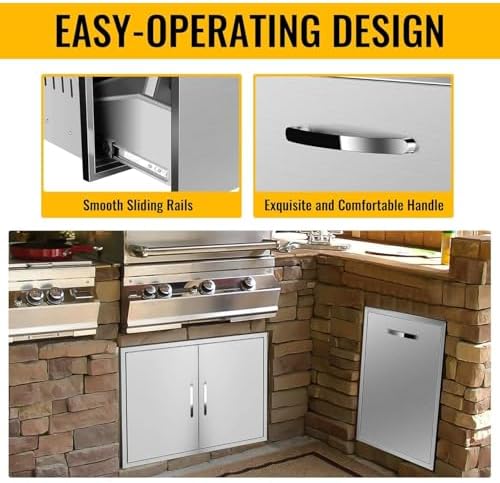 Outdoor Kitchen Drawers, Triple BBQ Drawers Stainless Steel Built-in Drawer For Outdoor Kitchen Island, Patio Grill Station,Trash Drawer - Image 7