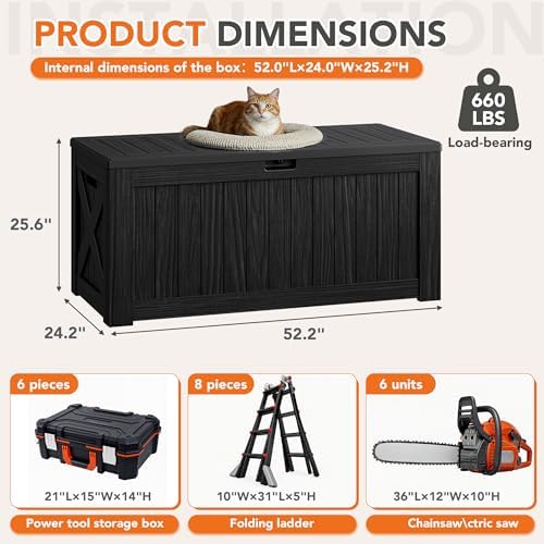 130 Gallon Deck Box Outdoor Indoor Waterproof Storage Box, Black - Image 7