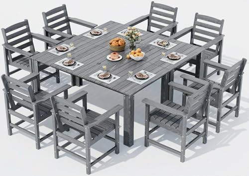 Dining Table Set, 10-Piece HDPE Outdoor Dining Set for 8, Gray by Unknown