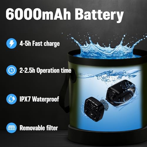 Portable Shower for Camping, 6000mAh Rechargeable Camp Shower Pump with Large Capacity Foldable Bucket, Filtered Shower Head, Outdoor Camping Shower Kit for Travel, Pet Bath, Car Washing - Image 6