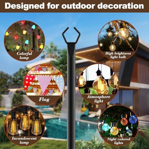 AILBTON 10Ft String Light Poles 4 Pack,Light Poles for Outside Lights,Outdoor with Fence Brackets Hanging Lights,Metal Stand Deck Patio Backyard - Image 3