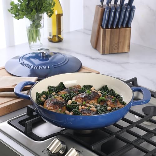 Martha Stewart Gatwick Enameled Cast Iron Braiser with Lid, 3.5-Quart Braiser Pan for Stovetop & Oven, Cast Iron Braising Pan, Blue - Image 2