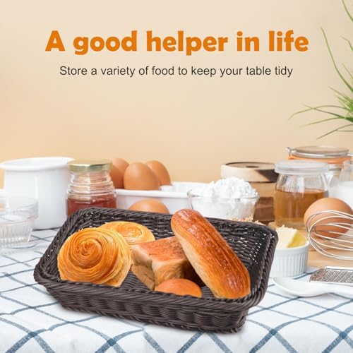 6 Packs 12 Inch Poly Wicker Bread Baskets, Coffee Rectangle bread Baskets for Serving, Woven Polypropylene Basket, Bread Basket for Serving, Restaurants, Tableware - Image 5