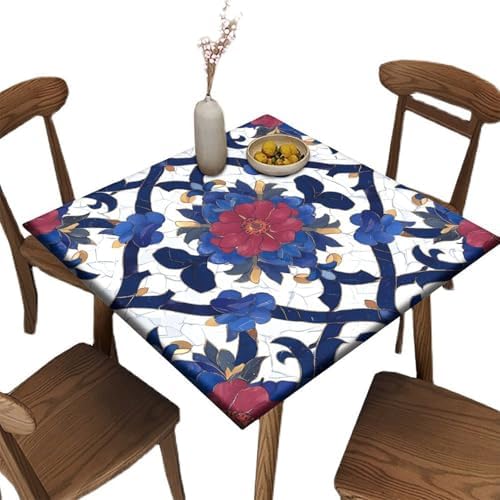 Square Elastic Fitted Tablecloth, Moroccan Trellis Pattern Printed on Washable Cover for Outdoor Table, Great for Picnics BBQs Daily Meals, Fit for 40" x 40" Square Tables by JRBSZMI2