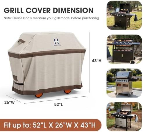 HAMLER Grill Cover 52 Inch, Heavy Duty Waterproof BBQ Covers, Gas Grill Covers Fits Weber Spirit, Weber Genesis, Char-Broil, Nexgrill, Brinkmann, Brown & Beige - Image 2