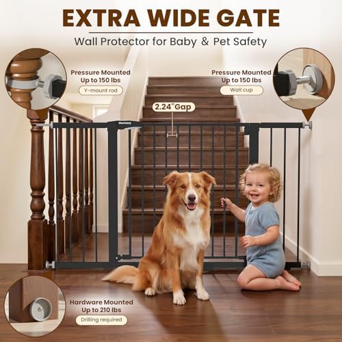 Mumeasy 36-58" Extra Wide Baby Gate for Stairs, 30" Tall Walk Through Dog Gate for Doorways & Hallways, Auto Close Pressure Mounted Safety Gate for Toddlers & Pets, Dual Swing Child Gate Indoor, Black - Image 4