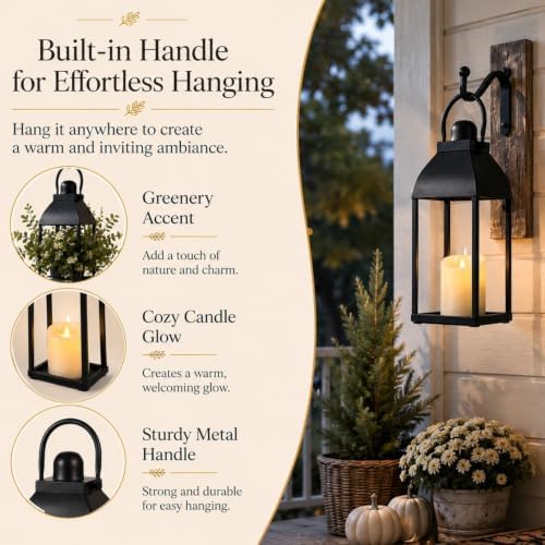 Lanterns Decorative Outdoor Indoor, 17'' 13'' Black Metal Outdoor Lanterns - Image 3