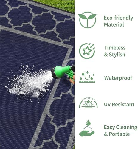 GENIMO Outdoor Rug, Waterproof Plastic Rugs 10'x14' for Camping Blue Grey - Image 6