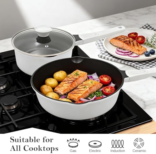 8 Inch Non Stick Frying Pan Skillet, Small Saute Pan, White - Image 4