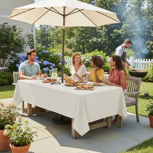 LUSHVIDA Rectangle Outdoor Tablecloth with Umbrella Hole 60x120 Inch Beige - Image 3